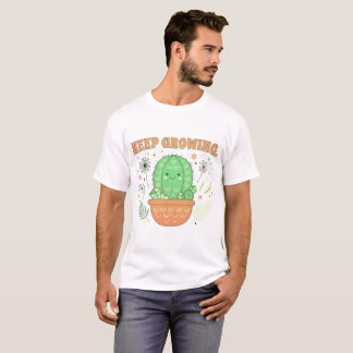 Keep Growing Cute Cactus Retro Graphic T-Shirt