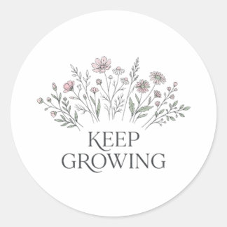 Keep Growing Minimalist Wildflower BotanicaSticker Classic Round Sticker