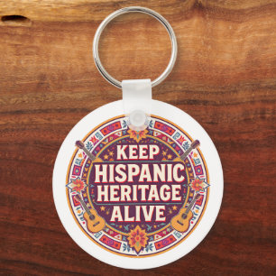 Keep Hispanic Heritage Alive–Retro Aztec Badge  Key Ring