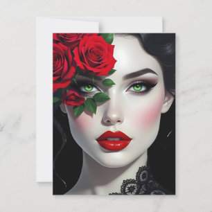 Keep in Touch Beautiful Woman with Red Rose Postcard