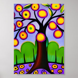 Keep in Touch   Whimsical Folk Art Tree Poster