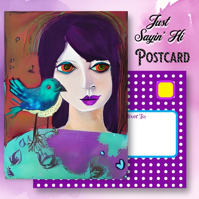 Keep in Touch with a Friend | Girl and Bird  Postcard (Creator Uploaded)