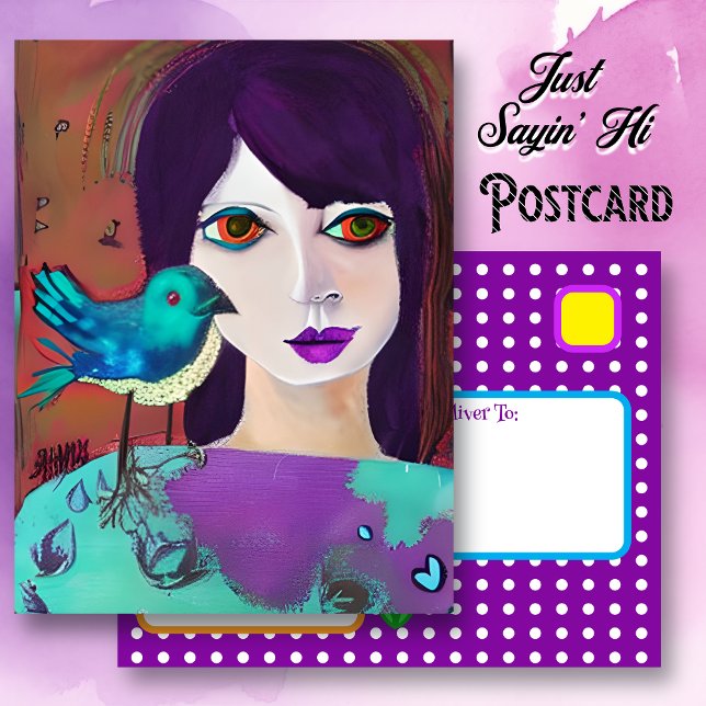 Keep in Touch with a Friend | Girl and Bird  Postcard (Creator Uploaded)