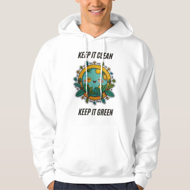 Keep It Clean Environmental Awareness Design Men's Hoodie (Front)