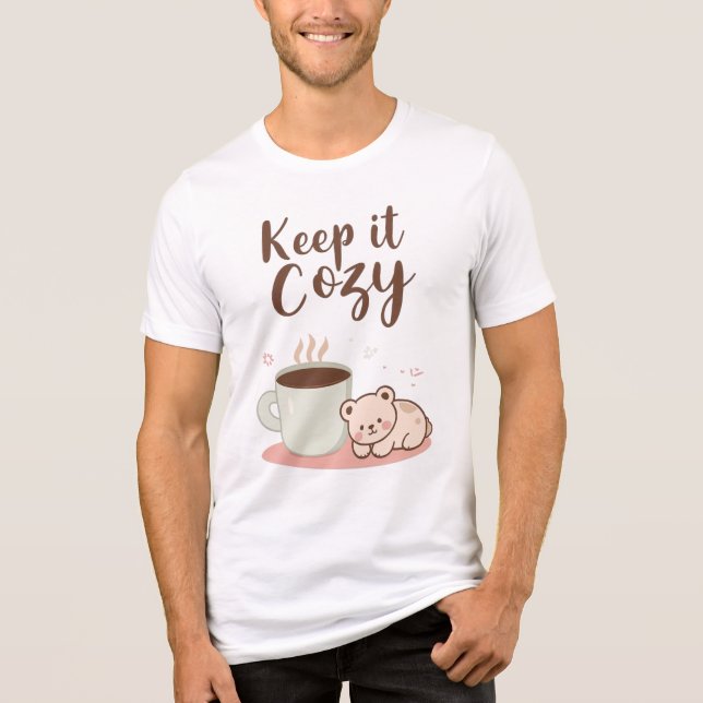 "Keep it Cozy" with Cute Bear and Hot Cocoa Tri-Blend Shirt (Front)