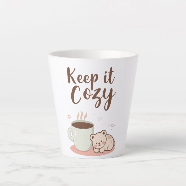 "Keep it Cozy" with Sleepy Bear and Coffee Latte Mug (Front)