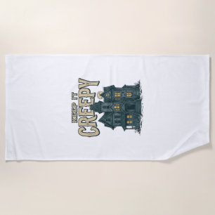 Keep It Creepy Vintage Haunted House Halloween Des Beach Towel