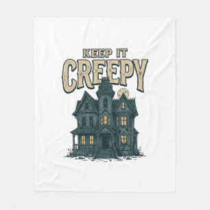 Keep It Creepy Vintage Haunted House Halloween Des Fleece Blanket
