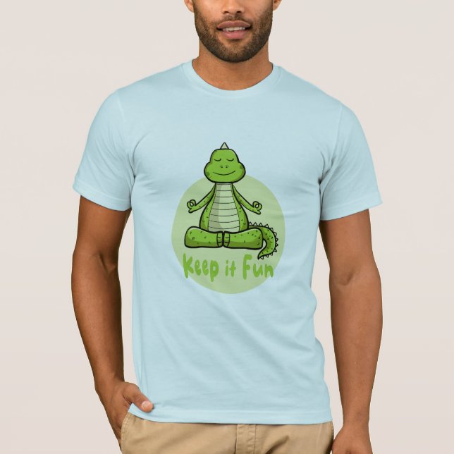Keep it fun Kawaii green crocodile practicing yoga T-Shirt (Front)