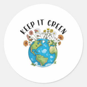 Keep It Green Earth Day Cute Teacher Kids Girl Wom Classic Round Sticker