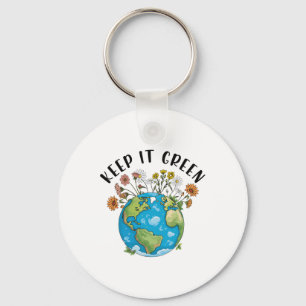 Keep It Green Earth Day Cute Teacher Kids Girl Wom Key Ring