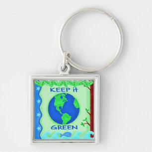 Keep It Green Save Earth Environment Art Key Ring