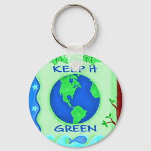 Keep It Green Save Earth Environment Art Key Ring