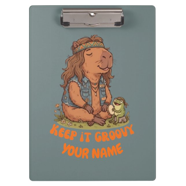 Keep It Groovy Capybara Cute Retro Custom Clipboard (Front)