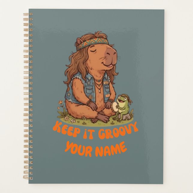 Keep It Groovy Capybara Cute Retro Custom Planner (Front)