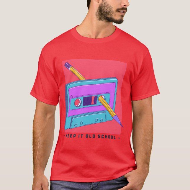 Keep it Old School Cassetteape and Pencil T-Shirt (Front)