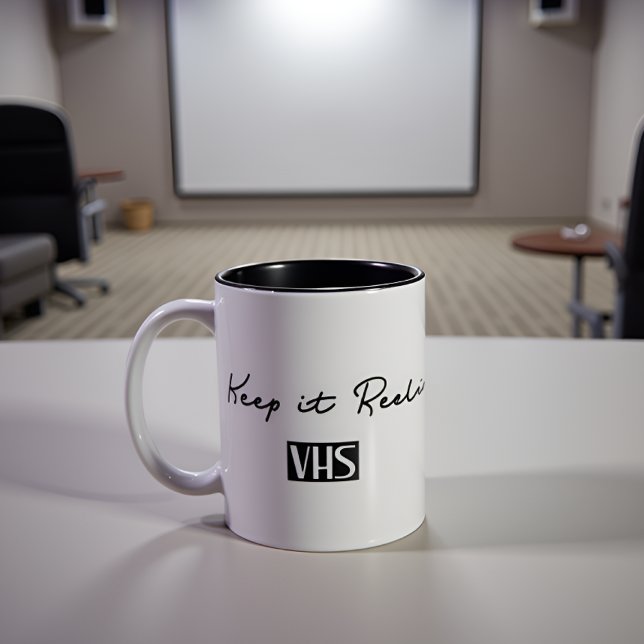 Keep It Reel VHS Retro Quote Two-Tone Coffee Mug (Creator Uploaded)