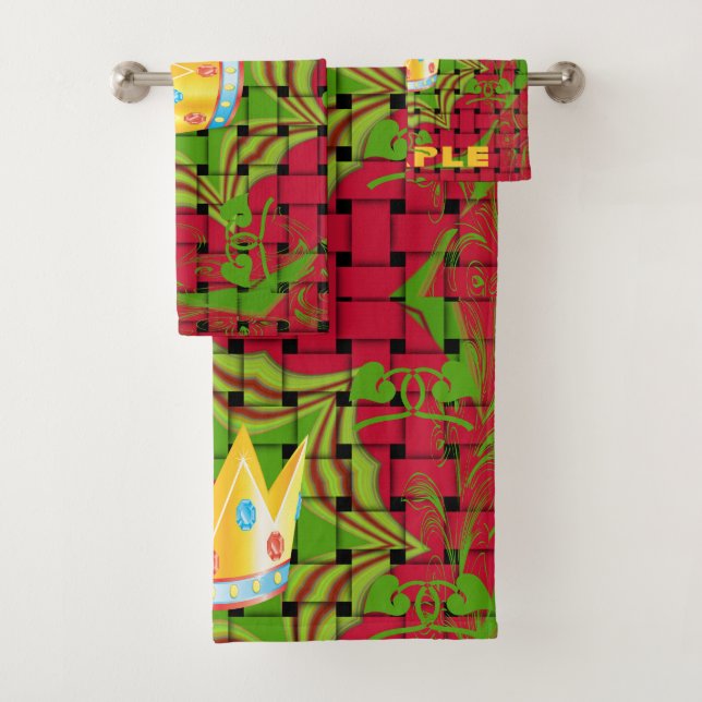 Keep It Simple: Bold Golden Red Woven Floral print Bath Towel Set (Insitu)