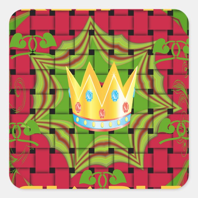 Keep It Simple: Bold Golden Red Woven Floral print Square Sticker (Front)