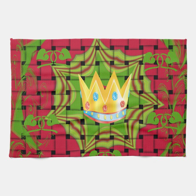 Keep It Simple: Bold Golden Red Woven Floral print Tea Towel (Horizontal)