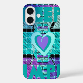 Keep It Simple: Cyan Heart & Clarity Pattern Art iPhone 16 Case