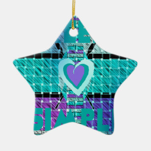 Keep It Simple: Cyan Heart & Clarity Pattern Art Ceramic Tree Decoration