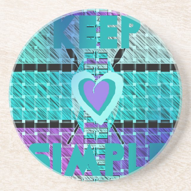 Keep It Simple: Cyan Heart & Clarity Pattern Art Coaster (Front)