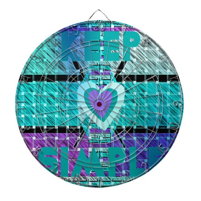 Keep It Simple: Cyan Heart & Clarity Pattern Art Dartboard (Front)