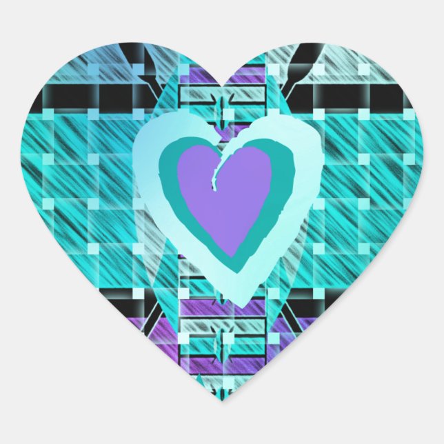 Keep It Simple: Cyan Heart & Clarity Pattern Art Heart Sticker (Front)