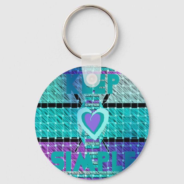 Keep It Simple: Cyan Heart & Clarity Pattern Art Key Ring (Front)