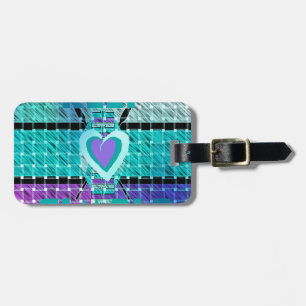 Keep It Simple: Cyan Heart & Clarity Pattern Art Luggage Tag