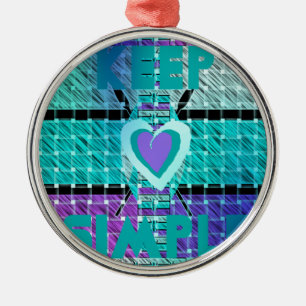 Keep It Simple: Cyan Heart & Clarity Pattern Art Metal Tree Decoration