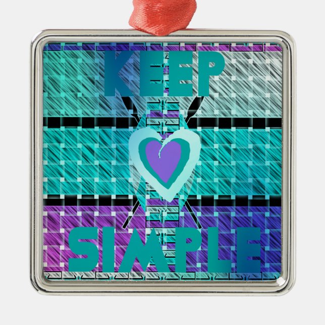 Keep It Simple: Cyan Heart & Clarity Pattern Art Metal Tree Decoration (Front)