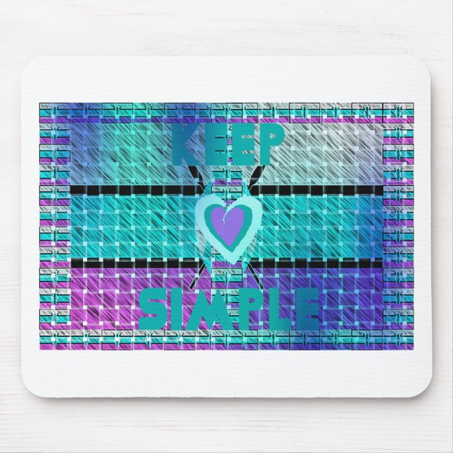 Keep It Simple: Cyan Heart & Clarity Pattern Art Mouse Mat (Front)