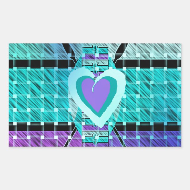 Keep It Simple: Cyan Heart & Clarity Pattern Art Rectangular Sticker (Front)