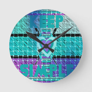 Keep It Simple: Cyan Heart & Clarity Pattern Art Round Clock