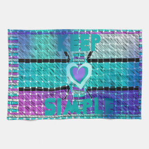 Keep It Simple: Cyan Heart & Clarity Pattern Art Tea Towel