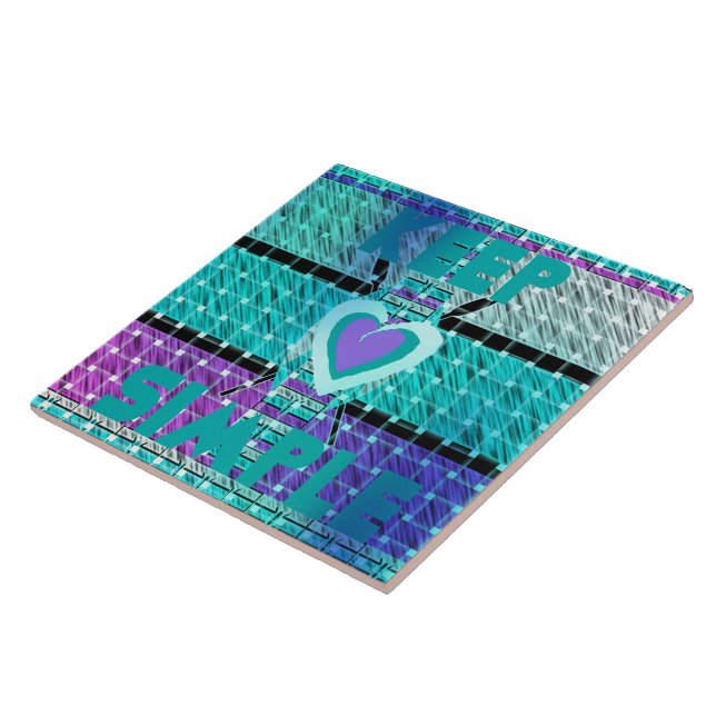 Keep It Simple: Cyan Heart & Clarity Pattern Art Tile (Side)