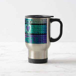 Keep It Simple: Cyan Heart & Clarity Pattern Art Travel Mug