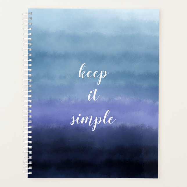 Keep it Simple Quote Modern Blue Purple Watercolor Planner (Front)