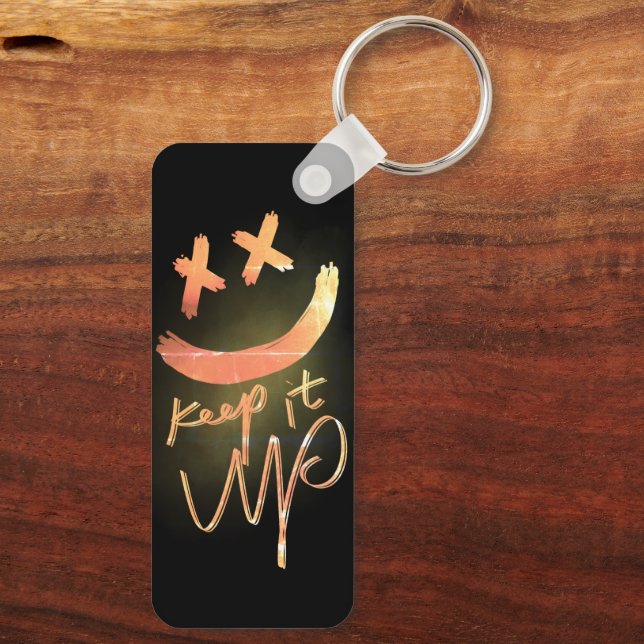 Keep It Up | Shining Gold Funny Smile Emoji Key Ring (Back)