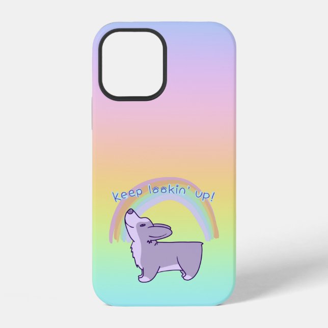 "Keep Lookin' Up!" Corgi Rainbow iPhone Case (Back)