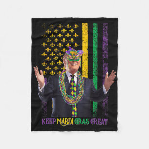 Keep Mardi Gras Great Funny Trump Mardi Gras 2025 Fleece Blanket