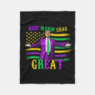 Keep Mardi Gras Great Funny Trump Mardi Gras 2025 Fleece Blanket