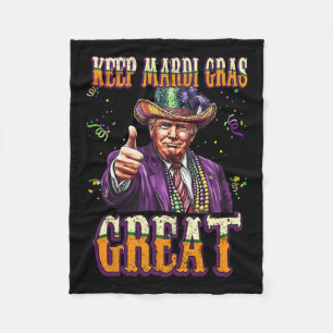 Keep Mardi Gras Great Funny Trump Mardi Gras 2025 Fleece Blanket