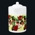 Keep Me As The Apple Of Your Eye (Psalm 17:8)<br><div class="desc">Beautiful faith based porcelain teapot. This porcelain teapot has a printed image of an acrylic painting of red apples with a scripture from Psalms. Keep me as the apple of Your eye,  hide under the shadow of Your wings. Psalm 17:8</div>
