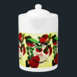 Keep Me As The Apple Of Your Eye (Psalm 17:8)<br><div class="desc">Beautiful faith based porcelain teapot. This porcelain teapot has a printed image of an acrylic painting of red apples with a scripture from Psalms. Keep me as the apple of Your eye,  hide under the shadow of Your wings. Psalm 17:8</div>
