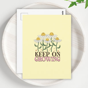 Keep On Growing Positive Quotes Retro Flowers Postcard