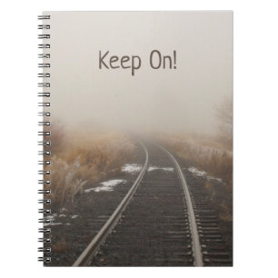 Keep On! Railroad Track in Winter Fog Photo Notebook