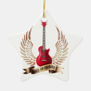 keep on rocking electric guitar wings ceramic tree decoration